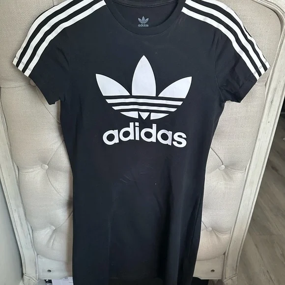 Adidas Black Dress with White Logo and Stripes - Picture 1 of 1